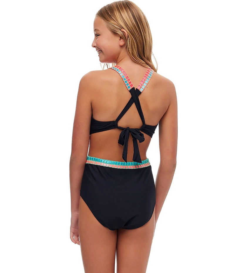 Beach Lingo Big Girls Embroidered Square Neck One-Piece