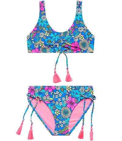 Beach Lingo Big Girls Floral Bikini With Hipster Tassel Electric Ave 2-Piece Swimsuit