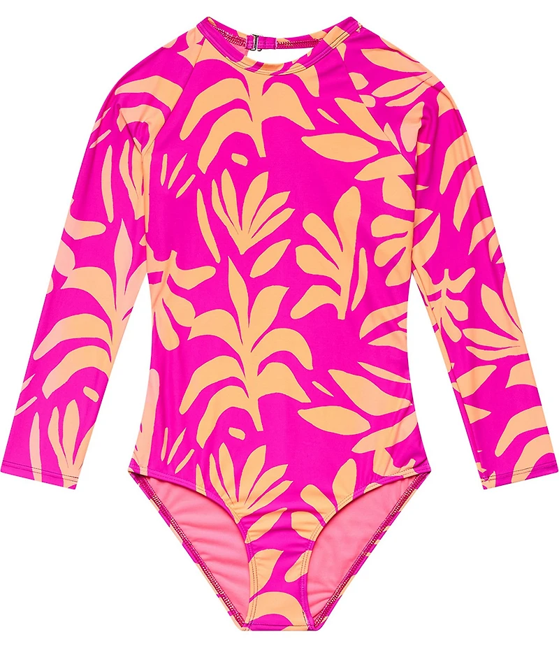 Beach Lingo Big Girls Long Sleeve Allover Print Rash Bodysuit