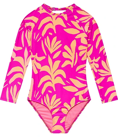 Beach Lingo Big Girls Long Sleeve Allover Print Rash Bodysuit
