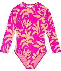 Beach Lingo Big Girls Long Sleeve Allover Print Rash Bodysuit