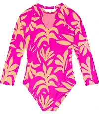 Beach Lingo Big Girls Long Sleeve Allover Print Rash Bodysuit