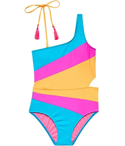 Beach Lingo Big Girls Rays for Days Color-Block Cutout One Shoulder One-Piece Swimsuit