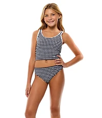Beach Lingo Big Girls Seersucker Gingham Tankini & Matching Hipster 2-Piece Swimsuit