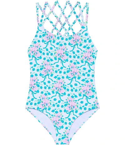 Beach Lingo Big Girls Spaghetti Strap Allover Bow Print One-Piece Swimsuit
