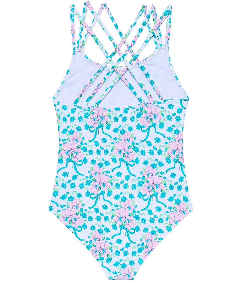 Beach Lingo Big Girls Spaghetti Strap Allover Bow Print One-Piece Swimsuit