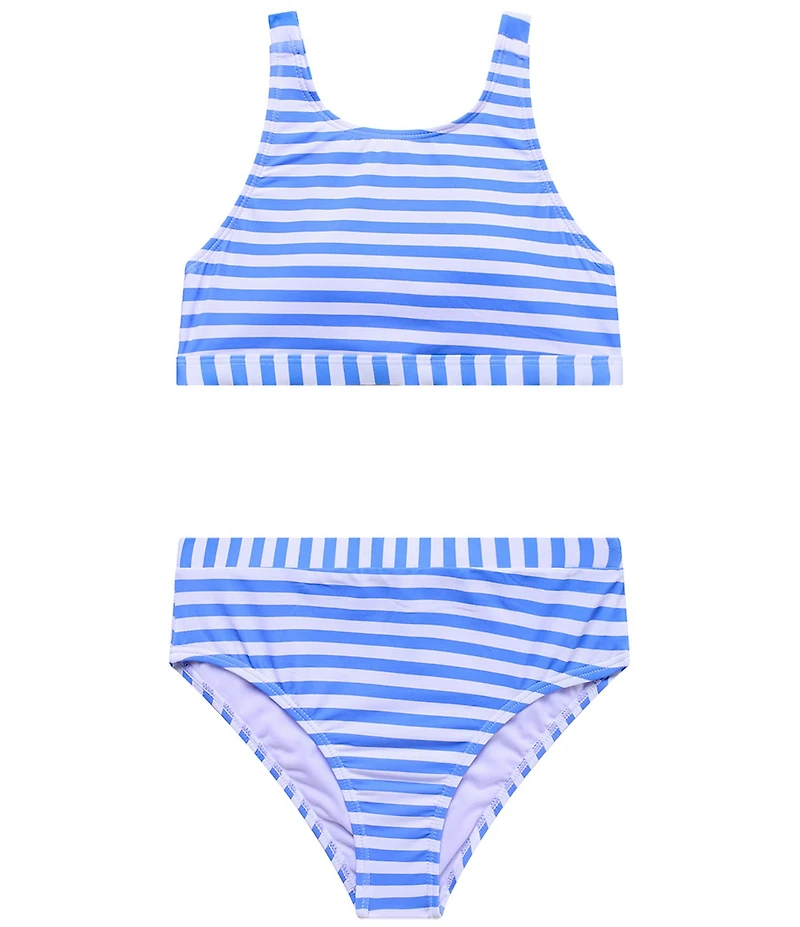 Beach Lingo Big Girls Stripe High Neck X-Back Cross Straps Top & High Waist Bottom Two-Piece Swimsuit