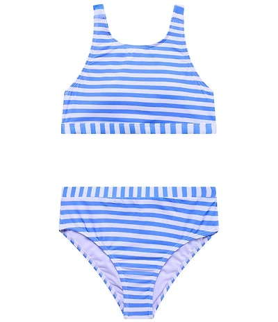 Beach Lingo Big Girls Stripe High Neck X-Back Cross Straps Top & High Waist Bottom Two-Piece Swimsuit