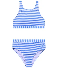Beach Lingo Big Girls Stripe High Neck X-Back Cross Straps Top & High Waist Bottom Two-Piece Swimsuit