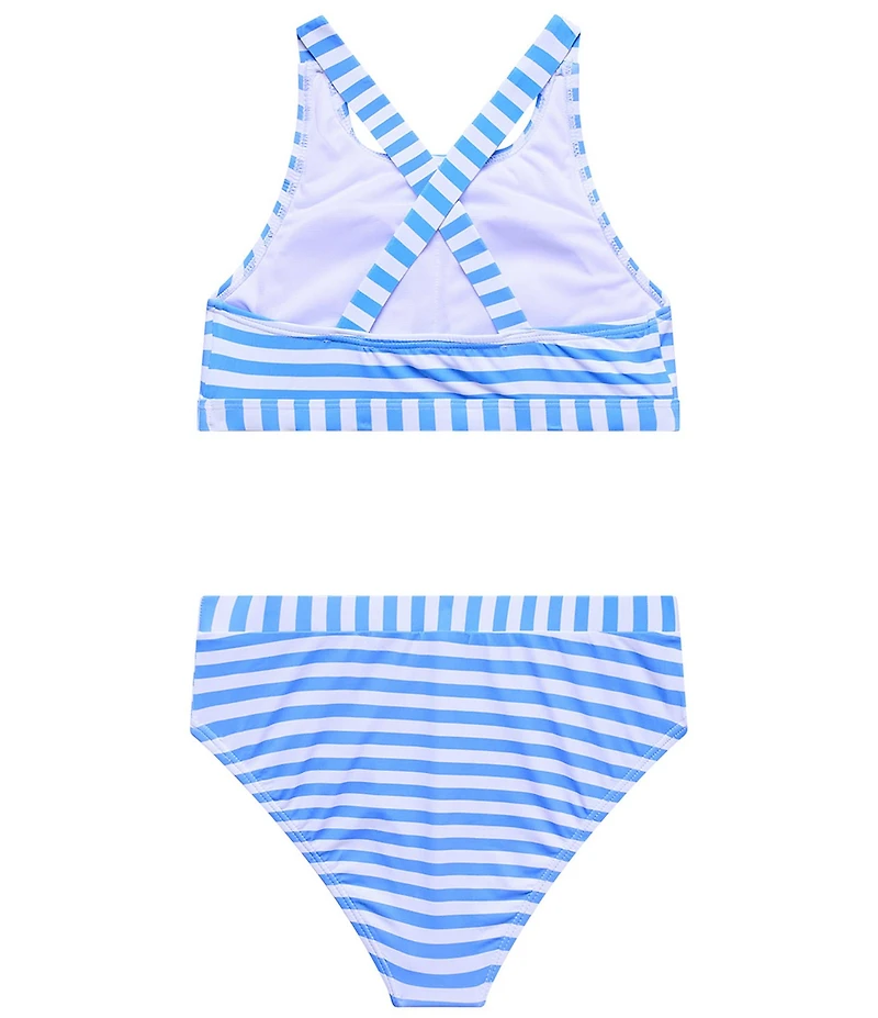 Beach Lingo Big Girls Stripe High Neck X-Back Cross Straps Top & High Waist Bottom Two-Piece Swimsuit