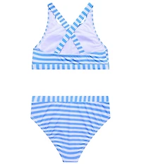 Beach Lingo Big Girls Stripe High Neck X-Back Cross Straps Top & High Waist Bottom Two-Piece Swimsuit