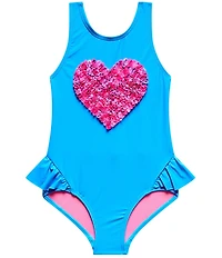 Beach Lingo Chiffon Heart Ruffle Tank One Piece Swimsuit