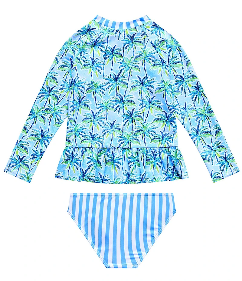 Beach Lingo Little Girl Long Sleeve Rashguard With Ruffle Waist And Hipster Bottom Palm Paradise 2 Piece Swimsuit