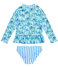 Beach Lingo Little Girl Long Sleeve Rashguard With Ruffle Waist And Hipster Bottom Palm Paradise 2 Piece Swimsuit