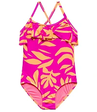 Beach Lingo Little Girl Printed Ruffle X Back One Piece Swimsuit