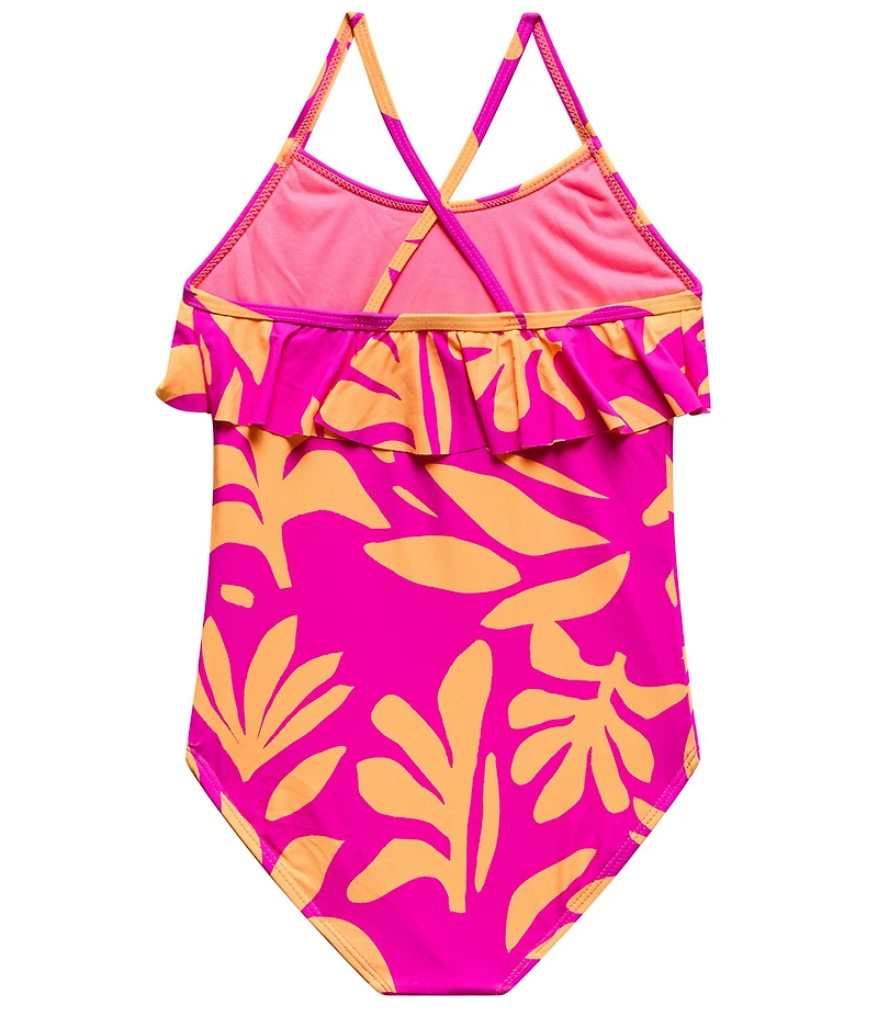Beach Lingo Little Girl Printed Ruffle X Back One Piece Swimsuit