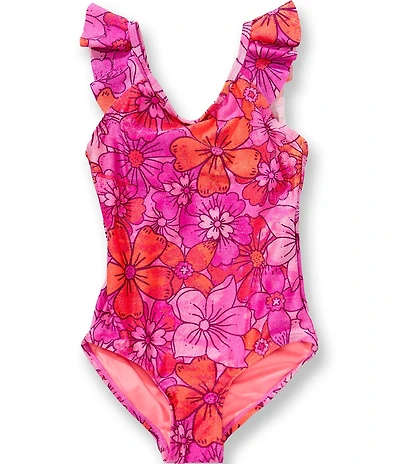 Beach Lingo Little Girl Scoop Neck Ruffle Strap One-Piece Swimsuit