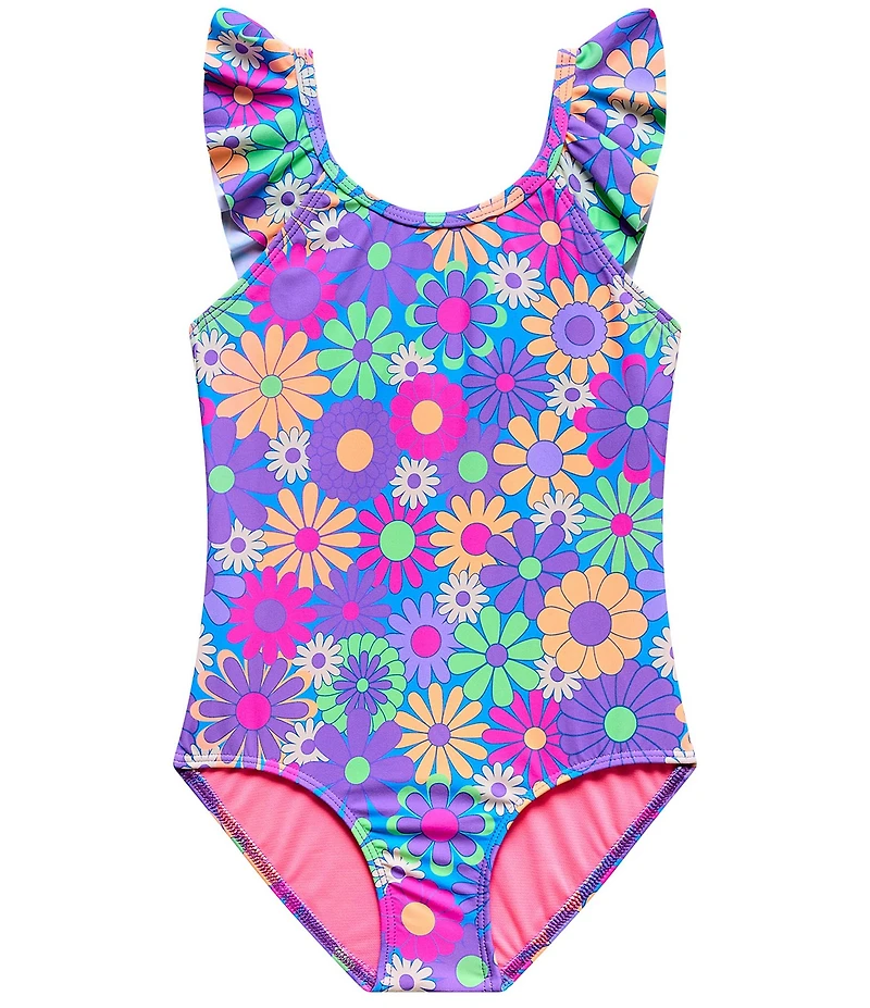 Beach Lingo Little Girl Scoop Neck Ruffle Strap Daisy Days One Piece Swimsuit