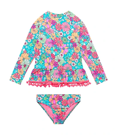 Beach Lingo Little Girls Long Sleeve Crewneck Raglan Top & Hipster 2-Piece Swimsuit