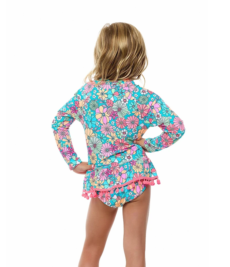 Beach Lingo Little Girls Long Sleeve Crewneck Raglan Top & Hipster 2-Piece Swimsuit