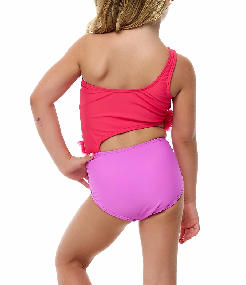 Beach Lingo Little Girls One-Shoulder Cutout Rosette Trim One Piece Swimsuit