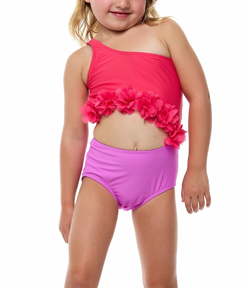 Beach Lingo Little Girls One-Shoulder Cutout Rosette Trim One Piece Swimsuit