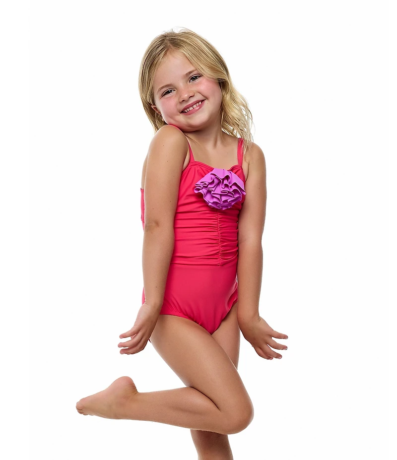 Beach Lingo Little Girls Sleeveless Rosette Trend One-Piece Swimsuit