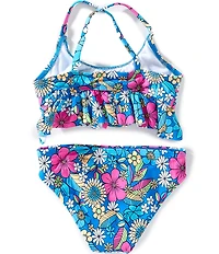 Beach Lingo Little Girls Floral Print Cross Strap Ruffle Bralette & Hipster Two Piece Swimsuit