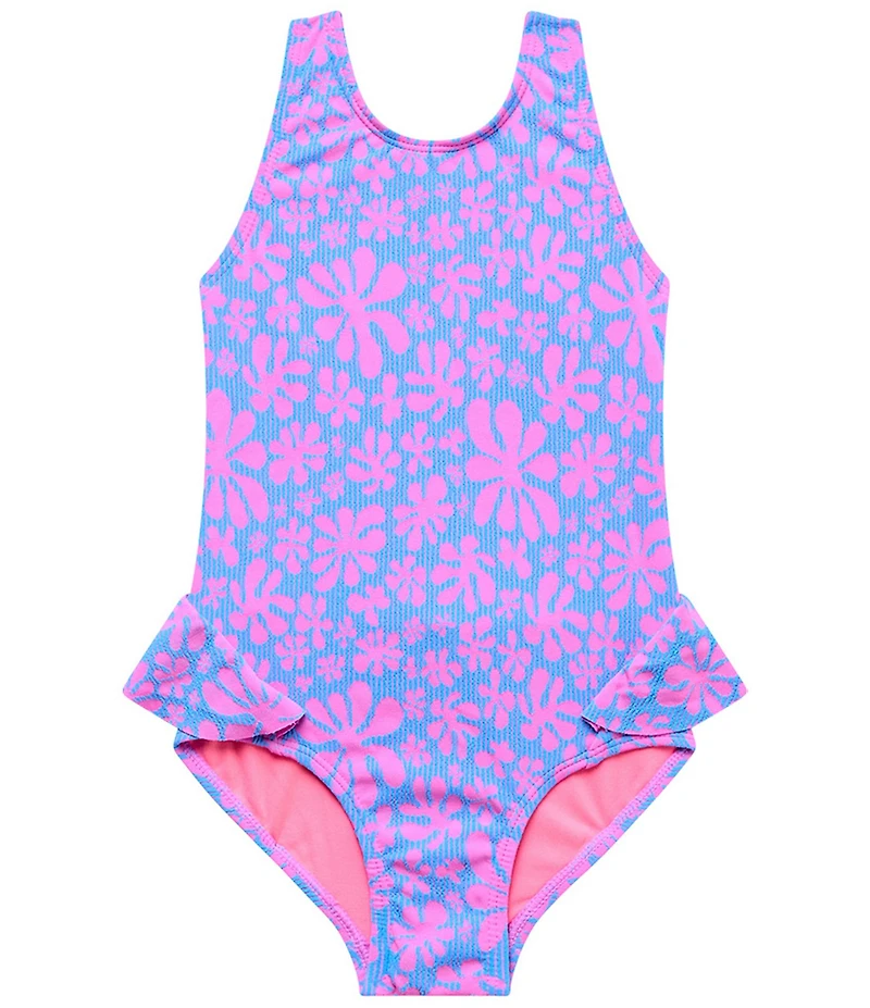 Beach Lingo Little Girls Scoop Neck Two Tone Flower Texture One-Piece Swimsuit