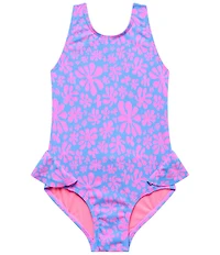 Beach Lingo Little Girls Scoop Neck Two Tone Flower Texture One-Piece Swimsuit