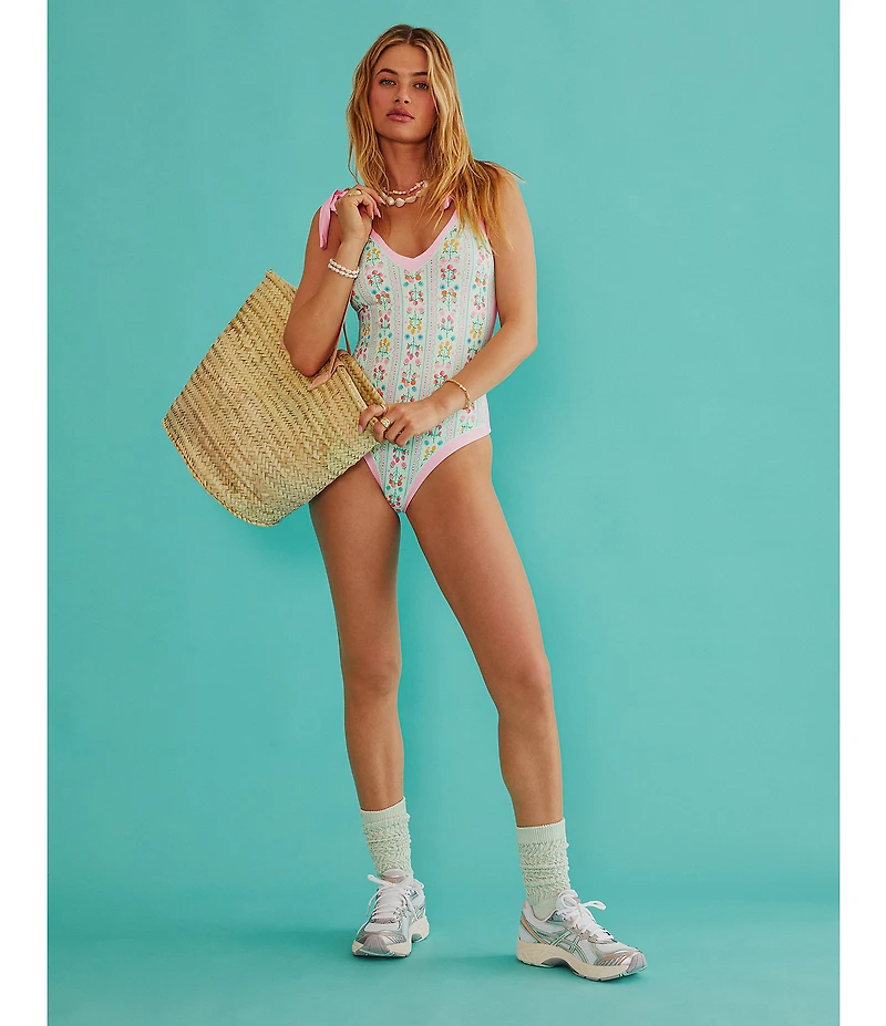 Beach Riot Akira Fruit Blooms Print Tie Shoulder One Piece Swimsuit