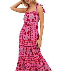 Beach Riot Charlotte Floral Tie Shoulder Tiered Maxi Dress Swim Cover-Up