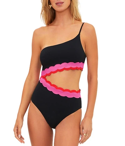 Beach Riot Liora Color Block Wave One Shoulder Cut-Out One Piece Swimsuit