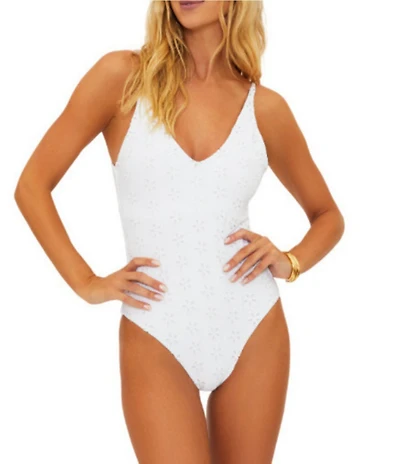 Beach Riot Reese Eyelet V-Neck One Piece Swimsuit