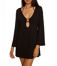 Becca By Rebecca Virtue Beach To BBQ Gold Buckle Plunge Tunic Swim Cover-Up
