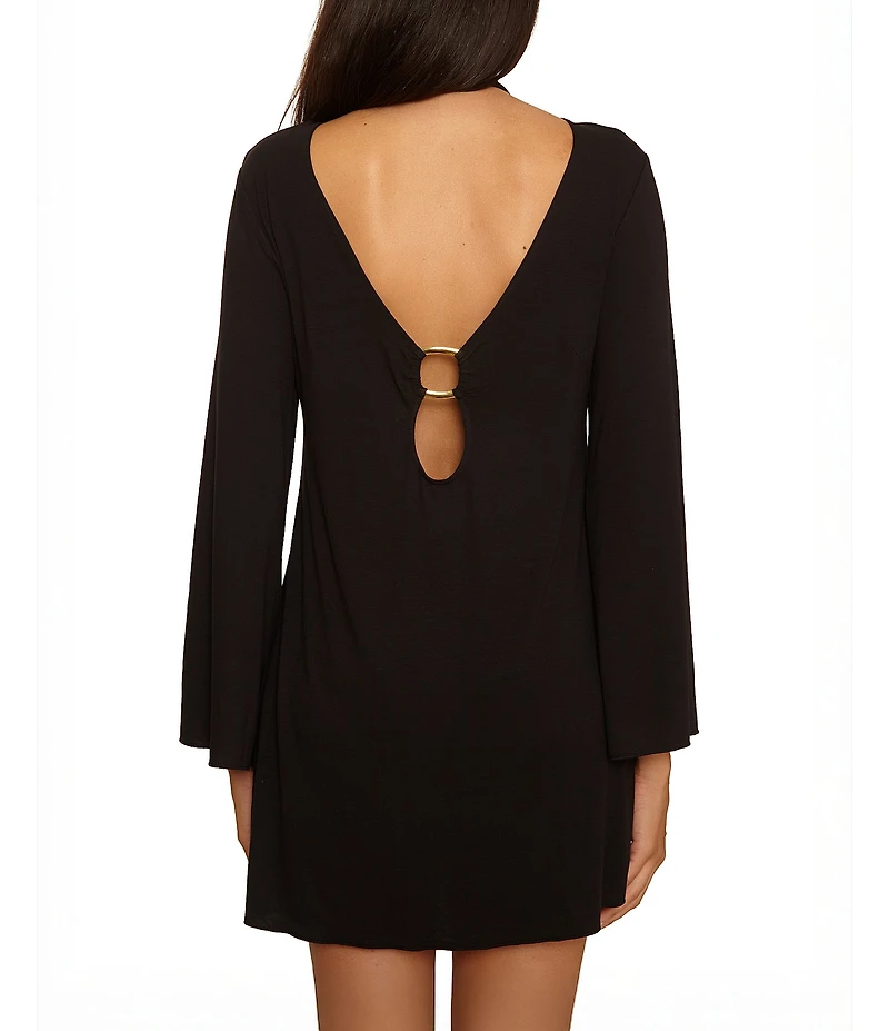 Becca By Rebecca Virtue Beach To BBQ Gold Buckle Plunge Tunic Swim Cover-Up