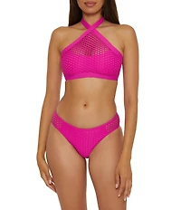 Becca By Rebecca Virtue Castaway Fishnet Texture High Neck Bandeau Swim Top
