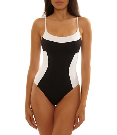 Becca By Rebecca Virtue Colorblock Square Neck Corset One Piece Swimsuit