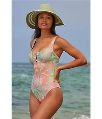 Becca By Rebecca Virtue Coral Reef Viviana V-Wire Tie Back One Piece Swimsuit