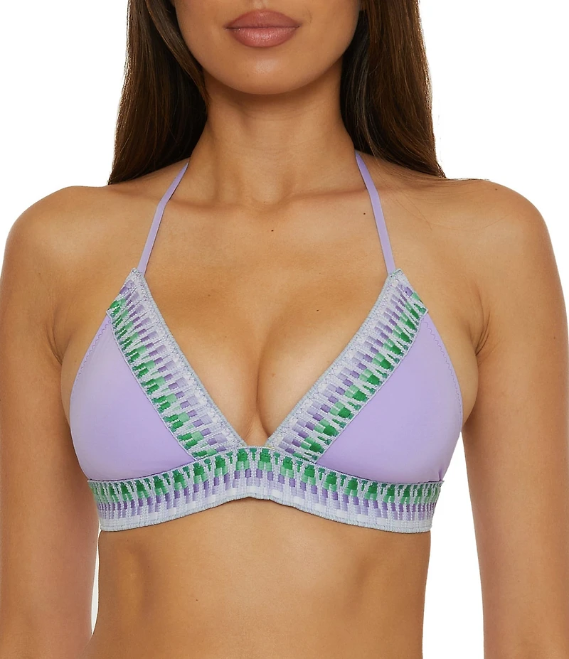 Becca By Rebecca Virtue Fiesta Avery Basket Weave Halter Plunge Neck Swim Top