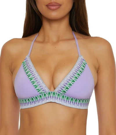 Becca By Rebecca Virtue Fiesta Avery Basket Weave Halter Plunge Neck Swim Top