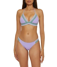 Becca By Rebecca Virtue Fiesta Avery Basket Weave Halter Plunge Neck Swim Top