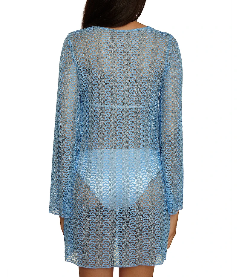 Becca By Rebecca Virtue Golden Plunge Crochet Metallic Lace Tunic Swim Cover-Up