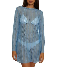 Becca By Rebecca Virtue Golden Plunge Crochet Metallic Lace Tunic Swim Cover-Up