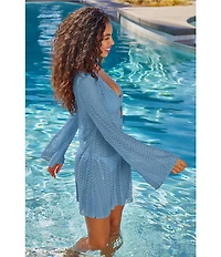 Becca By Rebecca Virtue Golden Plunge Crochet Metallic Lace Tunic Swim Cover-Up