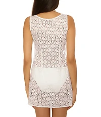 Becca By Rebecca Virtue Las Colinas Crochet Deep V-Neck Sleeveless Swim Cover-Up Dress