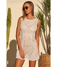 Becca By Rebecca Virtue Las Colinas Crochet Deep V-Neck Sleeveless Swim Cover-Up Dress