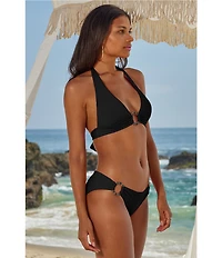 Becca By Rebecca Virtue Marble Canyon Soft Band Plunge Neck Halter Swim Top