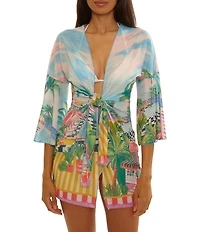 Becca By Rebecca Virtue Miami Beach Tie Front Mesh Swim Cover-Up