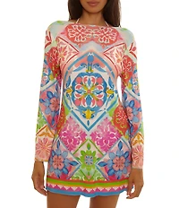 Becca By Rebecca Virtue Mijas Keyhole Ring Plunge Neck Tunic Swim Cover-Up